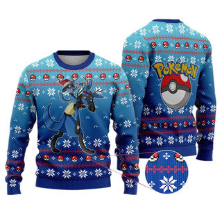 Anime Lucario PKM Ugly Christmas Sweater For Men & Women Christmas Gift Sweater US3922