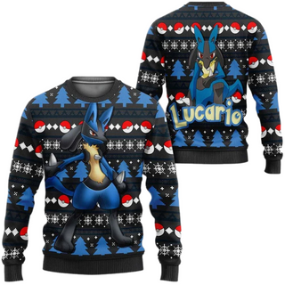 Anime Lucario PKM Ugly Christmas Sweater For Men & Women Christmas Gift Sweater US3929