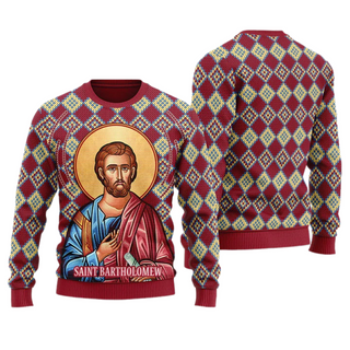 Bartholomew the Apostle Unisex Ugly Christmas Sweater For Men & Women Christmas Gift Sweater US3992