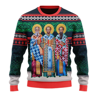 Three Great Hierarchs Unisex Ugly Christmas Sweater For Men & Women Christmas Gift Sweater US4000