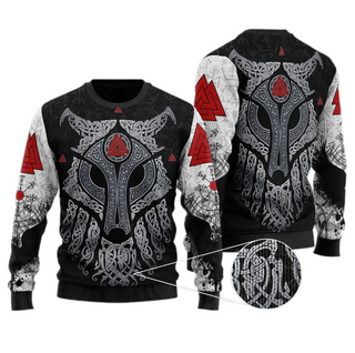 Viking Wolf and Raven Ugly Christmas Sweater For Men & Women Christmas Gift Sweater US4054