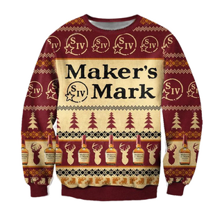 Unisex Maker's Mark Bourbon Whisky 3D Ugly Christmas Sweater For Men & Women Christmas Gift Sweater BH1305