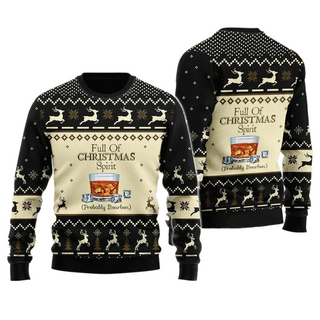 Unisex Spirit Probably Bourbon 3D Ugly Christmas Sweater For Men & Women Christmas Gift Sweater BH1318