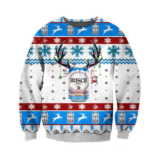 Unisex Blue Busch Beer 3D Ugly Christmas Sweater For Men & Women Christmas Gift Sweater BH1356