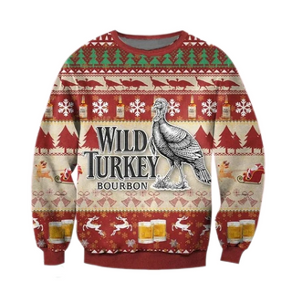 Unisex Wild Turkey Bourbon 3D Ugly Christmas Sweater For Men & Women Christmas Gift Sweater BH1377