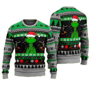 The Grinch Christmas Hat Cute Ugly Christmas Sweater For Men & Women Christmas Gift Sweater US4361