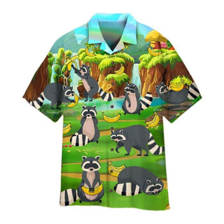 Raccoon Loves Banana Hawaiian Shirt Aloha Casual Shirt For Men And Women HW2211