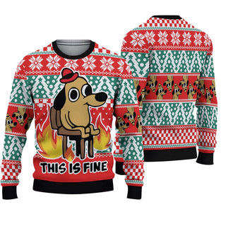 This is Fine Meme Ugly Christmas Sweater For Men & Women Christmas Gift Sweater BH612