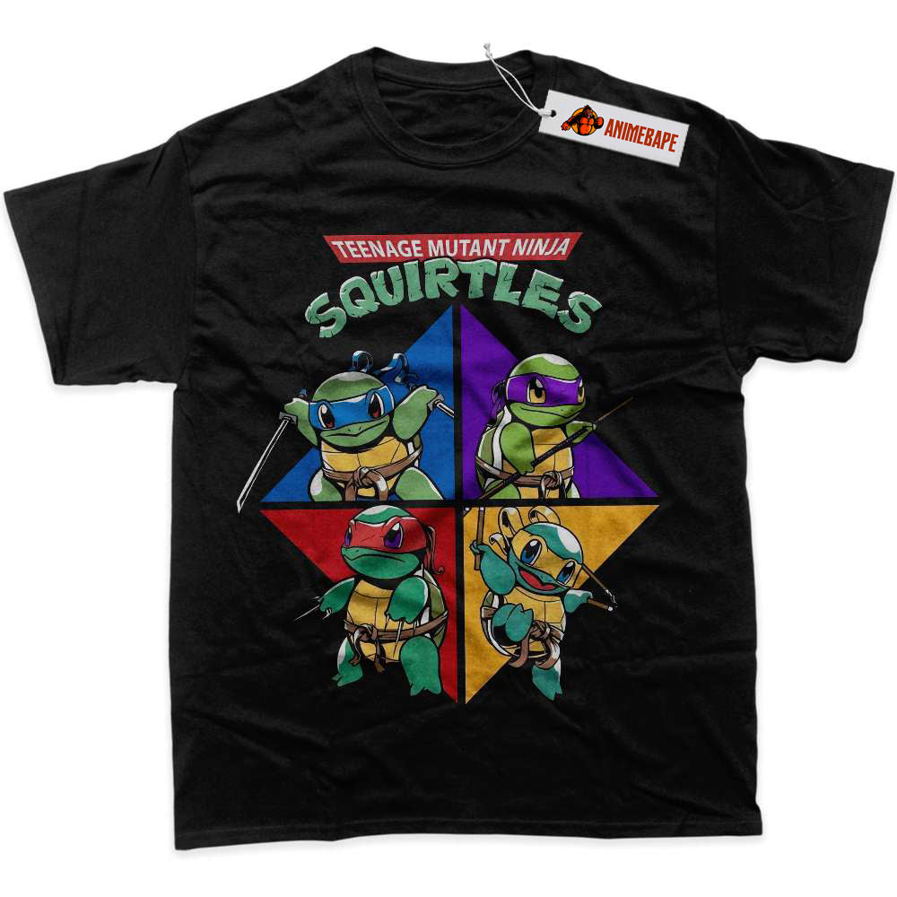 TMNT Squirtle Graphic T-Shirt, Pokemon Anime Apparel, PKM Shirt