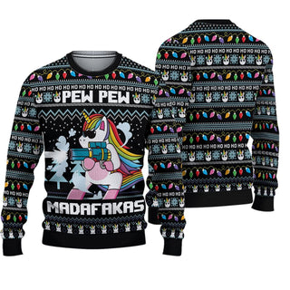 Unicorn Pew Pew Madafakas  Ugly Christmas Sweater For Men & Women Christmas Gift Sweater PT882