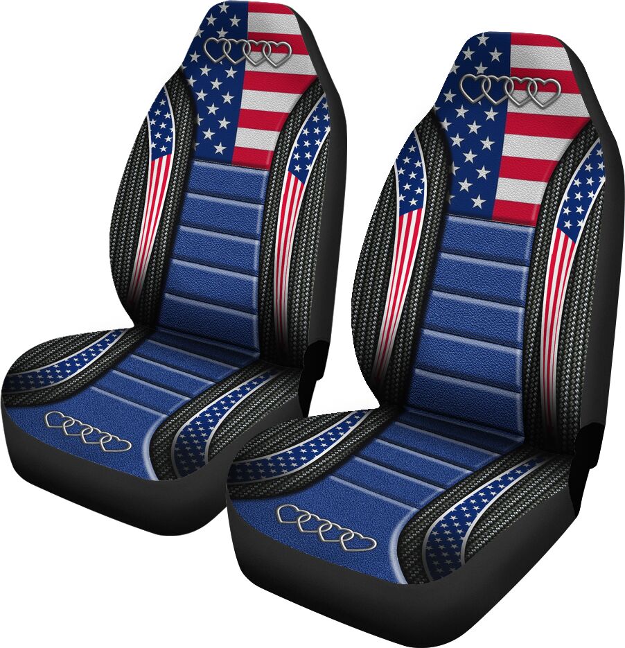 American Flag Ad Heart Car Seat Covers, Front Seats Protector, Universal Fit For Car, Automotive Seat Covers